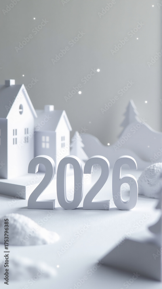 Fototapeta premium Crisp White Paper Village 2026 Celebration