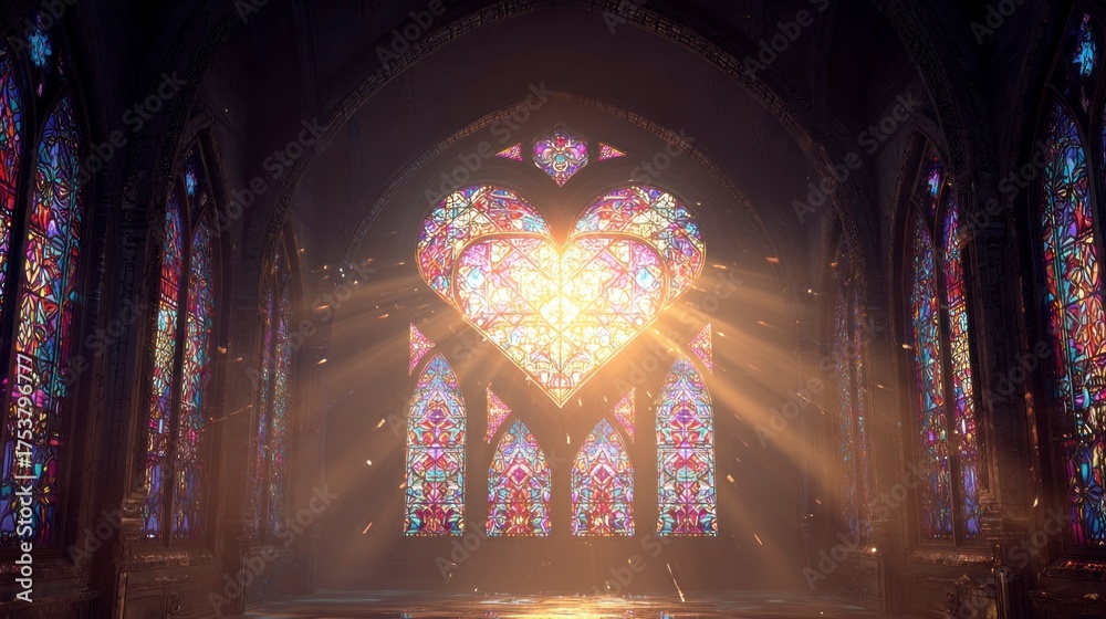 Fototapeta premium Heart shaped stained glass window