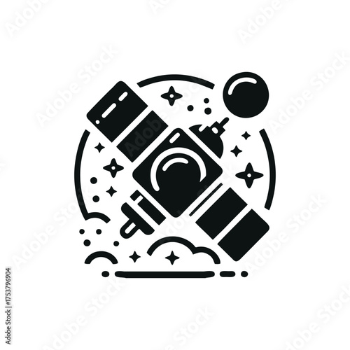 Satellite orbiting Earth with stars and planets in space