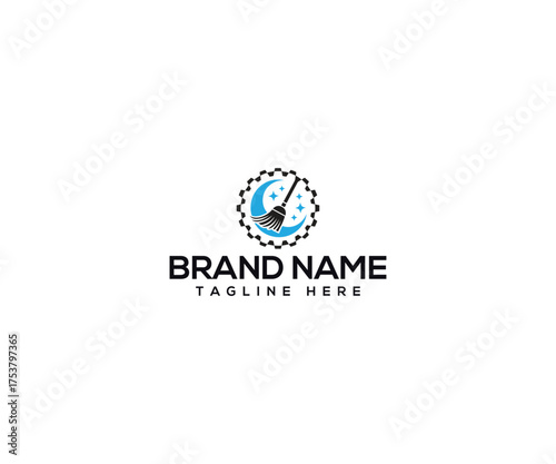 Celestial Cleaning: The logo features a broom against a crescent moon and stars, representing a cleaning service with an element of magic, suggesting a fresh start and pristine results.