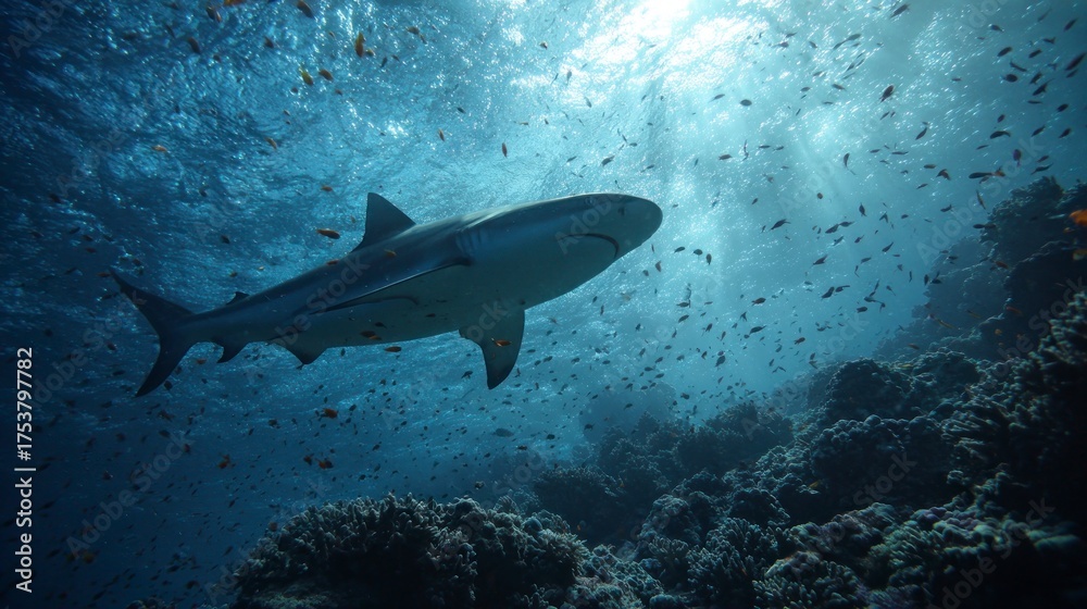 Obraz premium Shark underwater coral reef