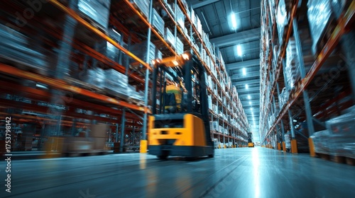 Warehouse forklift in motion