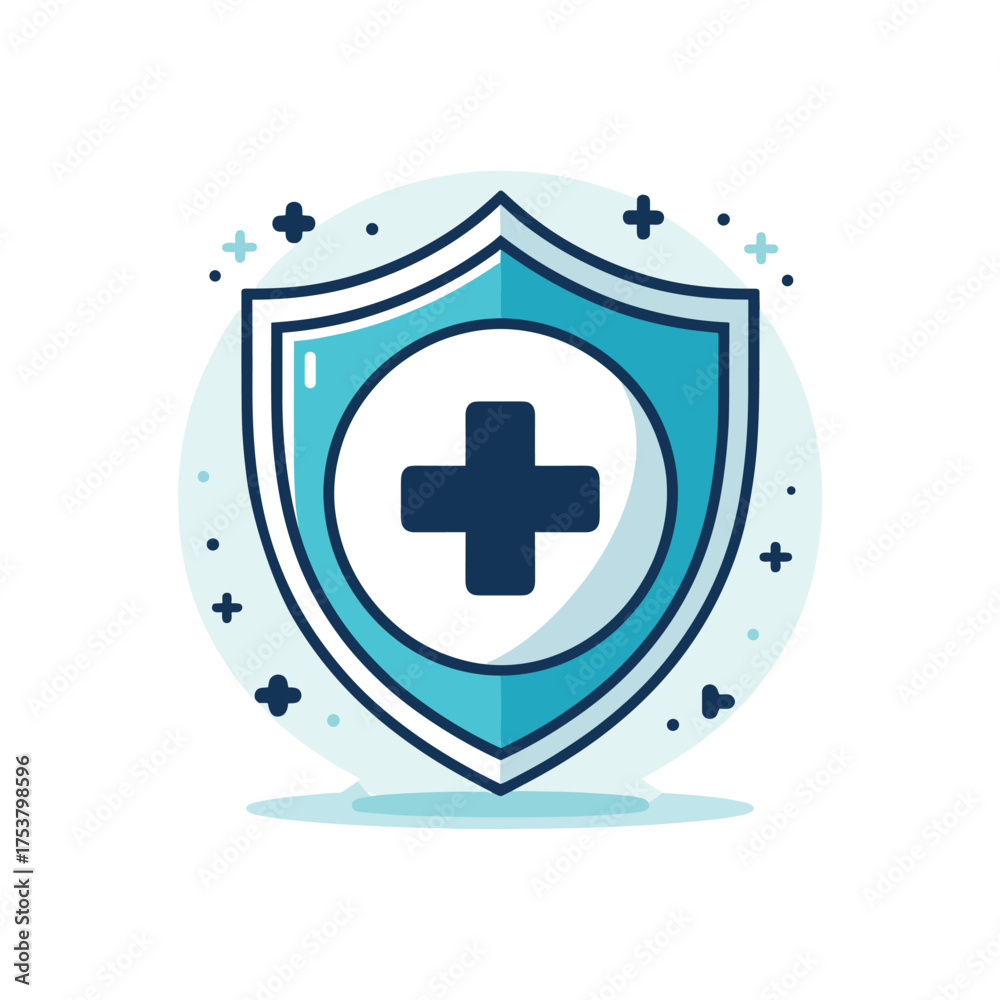 Fototapeta premium Shield with medical cross symbol on a light background