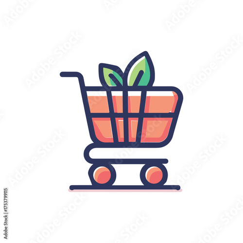 Shopping cart filled with fresh produce in a market