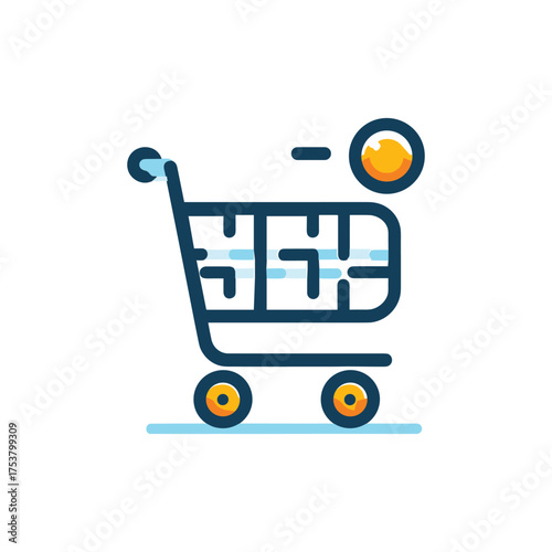 Shopping cart illustration with an orange fruit above