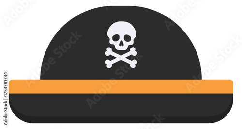 Black pirate hat icon isolated on white background.
