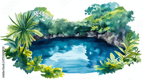 Blue Hole in Jamaica. Blue Hole in Jamaica hand drawn watercolor illustration