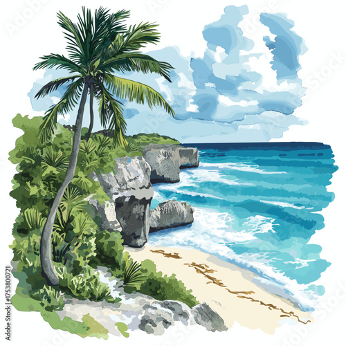 Cozumel Island. Cozumel Island hand drawn watercolor illustration