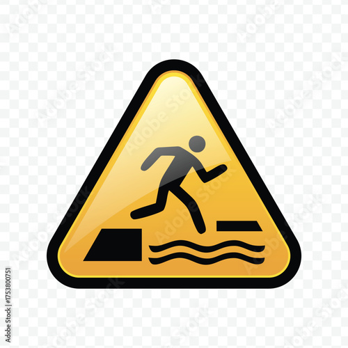 Jumping over water hazard warning sign for sudden drop