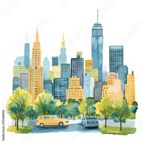 New York City. New York City hand drawn watercolor illustration