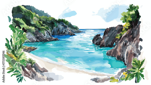 Trunk Bay. Trunk Bay hand drawn watercolor illustration