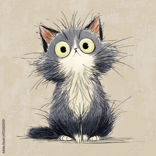 Charming Cartoon Cat Character with Big Eyes and Fluffy Fur, Captivating Expressions and Endearing Features in a Playful Design Style
