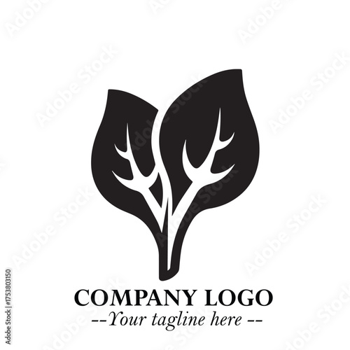 Spinach Logo Symbol in Black on the White Background Minimalist Leaf Vegetable Illustration