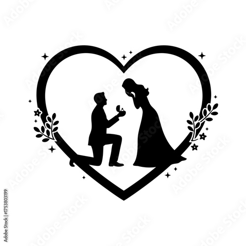 Valentine vector art of silhouette of a man proposing to a woman