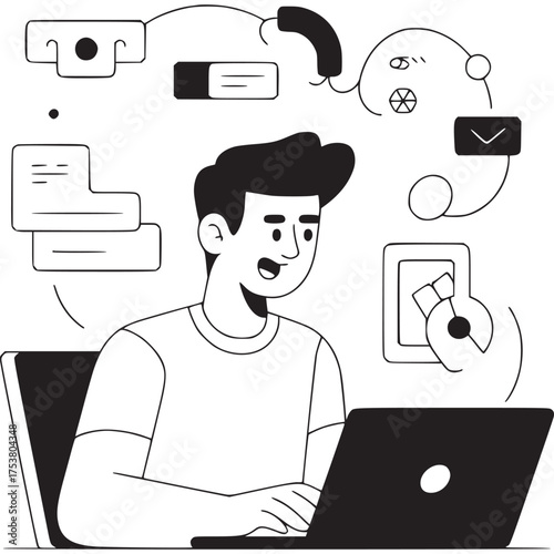 Vector art of abstract black and white horizontal wavy lines pattern