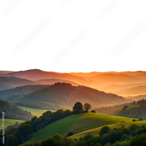 Sunset Over Hill Landscape Isolated on Transparent Background