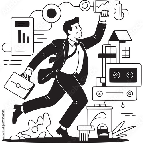 Vector art of abstract black brush strokes on light background