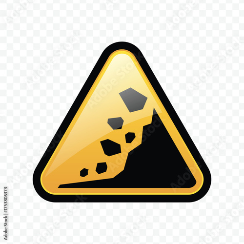 Falling rock landslide hazard warning sign for steep slopes