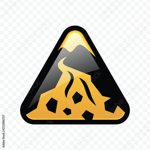 Lava flow or volcanic hazard warning sign on mountain