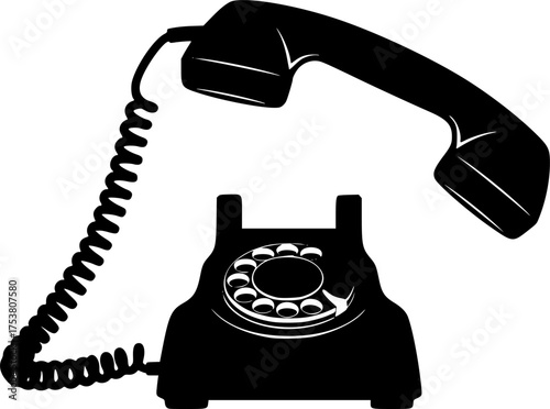 Black Vector Silhouette of Classic Telephone Receiver - Communication Icon	