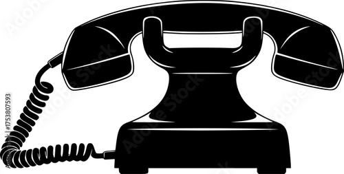 Black Vector Silhouette of Classic Telephone Receiver - Communication Icon	
