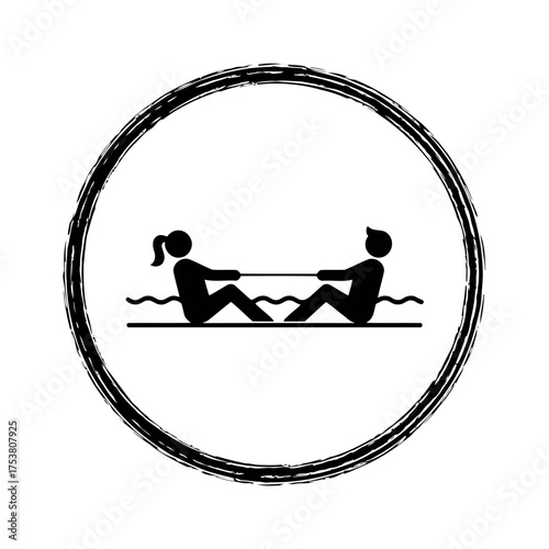 Valentine couple beach sitting vector art of couple playing tug of war in black circle