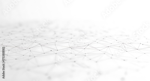 Abstract network of interconnected dots and lines, creating a complex geometric pattern on a white background.