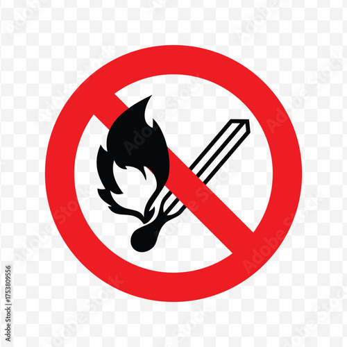 No Open Flame Match Red Circle Prohibition Safety Sign