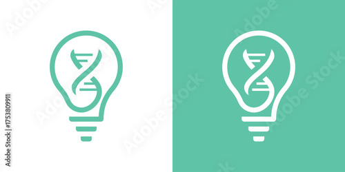 Modern logo combining light bulb and DNA symbol, representing innovation, science, and creativity. research, and technology branding.