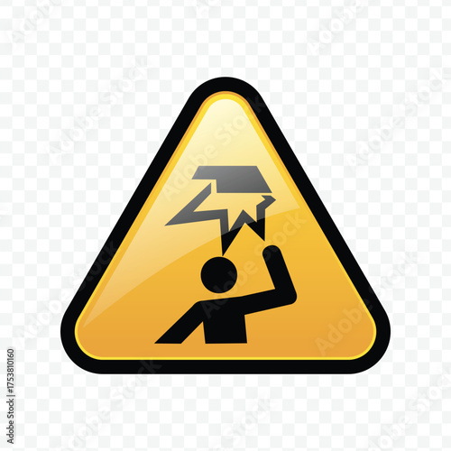 Glossy Yellow Warning Sign Icon for Head Clearance or Bump Hazard