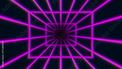 Vibrant neon tunnel with glowing lines and depth.