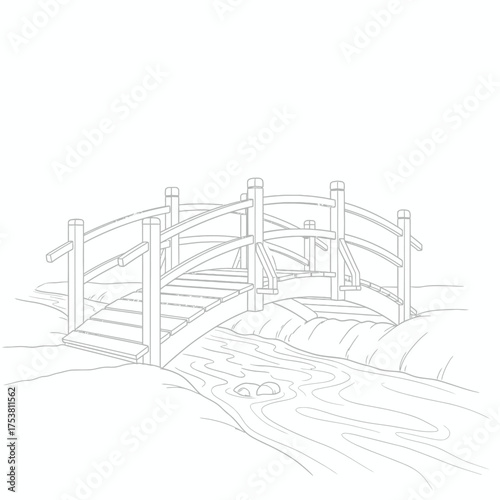 Bridge over a stream isolated on white background a picturesque illustration capturing the tranquility of nature, the harmony of architecture, and the beauty of a peaceful scene