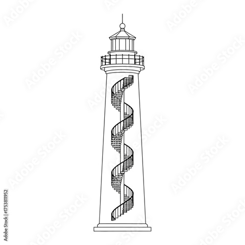 Illustration of a lighthouse isolated on white background this iconic maritime structure stands tall, guiding ships safely through treacherous waters with its unwavering beam of light
