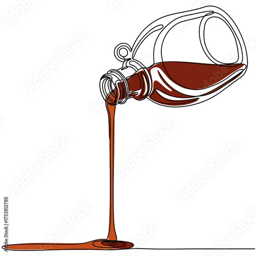 Maple syrup pouring from a glass bottle isolated on white background continuous one line drawing of a sweet liquid being poured simple vector illustration of a breakfast topping