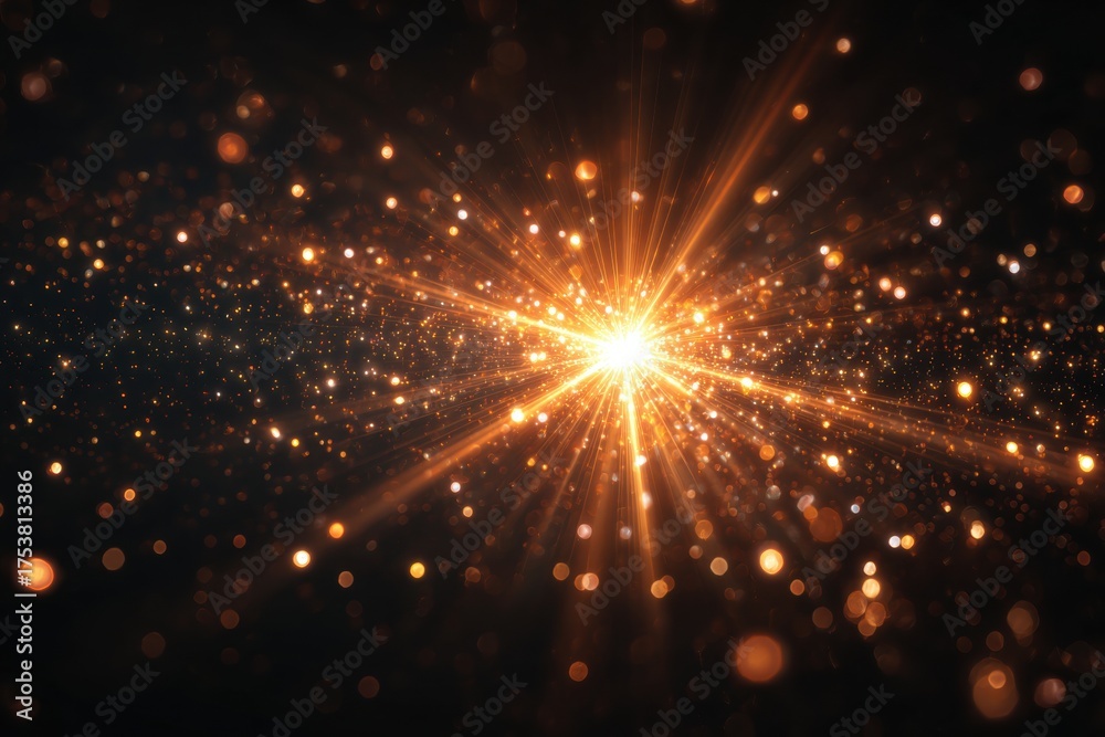 Naklejka premium Golden sparkling light particles forming festive abstract background