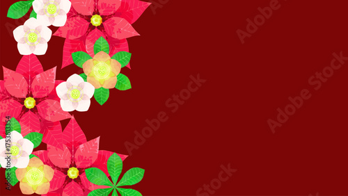 クリスマスローズとポインセチアのクリスマス風裏スト背景