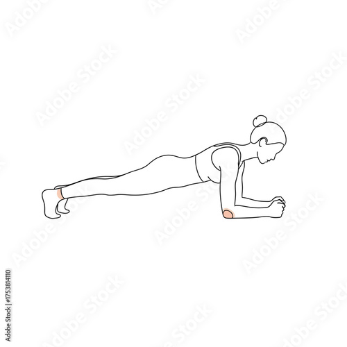 Continuous line drawing of forearm plank yoga pose isolated on white background this minimalist artwork embodies core strength, stability, and the pursuit of physical and mental balance