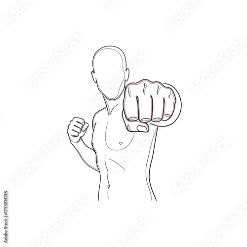 Illustration of a man throwing a punch isolated on white background this dynamic pose conveys strength and determination, ideal for fitness, sports, and selfdefense related projects