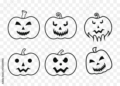 Halloween Pumpkins Collection | Assorted Jack O’ Lantern Vector Set with Funny and Creepy Faces