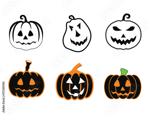 Halloween Pumpkins Collection | Assorted Jack O’ Lantern Vector Set with Funny and Creepy Faces