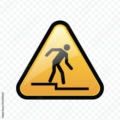 Stairs or step hazard warning sign for sudden change in level