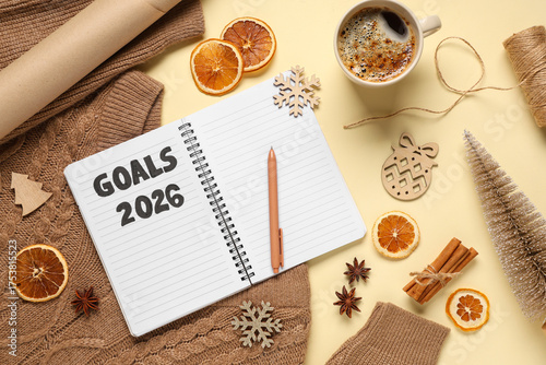 Notebook with new year goal...
