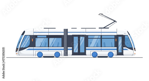 Vector illustration of a modern electric tram for urban transportation