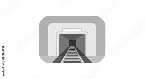 Abstract Railway Tunnel Illustration in Gray Shades, Square Shape