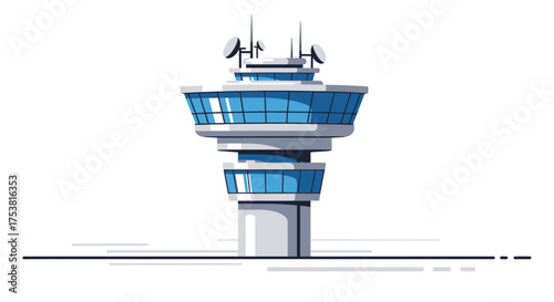 Airport Control Tower in Detailed Vector Illustration Design Art