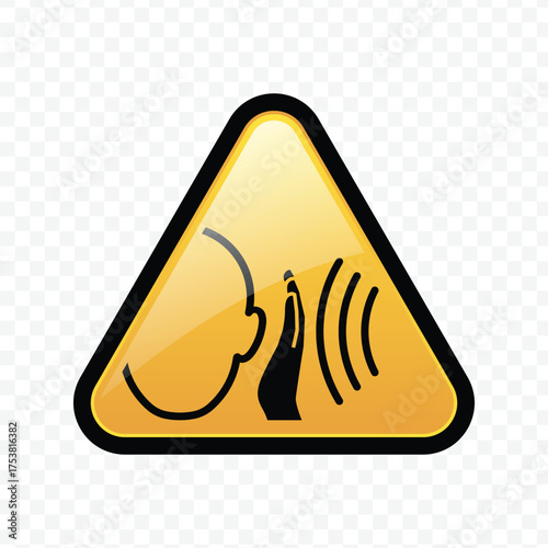 Glossy Yellow Warning Sign Icon for Loud Noise or Hearing Hazard