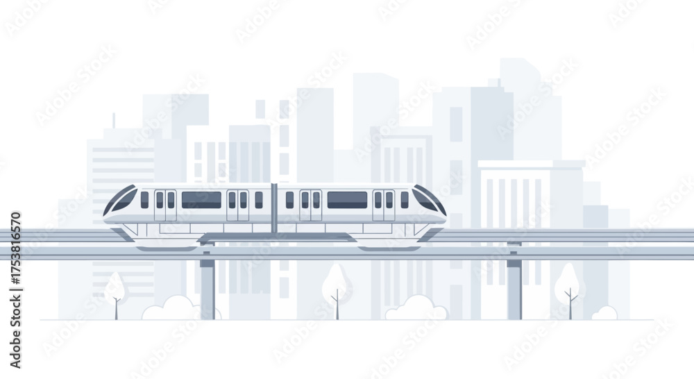 Fototapeta premium Futuristic elevated train gracefully traversing a modern cityscape vector graphic