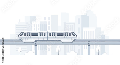 Futuristic elevated train gracefully traversing a modern cityscape vector graphic