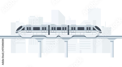 Futuristic monorail system traversing a cityscape with minimalist design