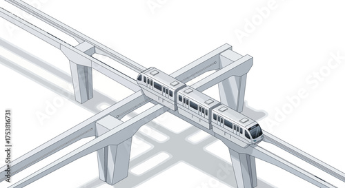 Isometric illustration of a modern monorail traversing concrete tracks
